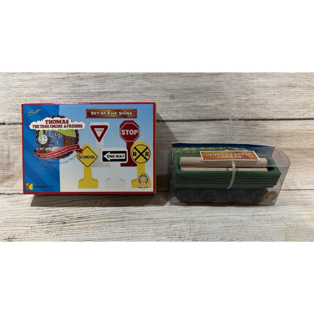 Thomas & Friends NIB 5 Wood Signs Britt Learning Curve & Henrys Forest Log Tub18